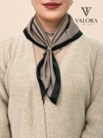 001 Vizon Kahve Logo Desenli Siyah Çerçeveli Saten Bandana - Görsel 2