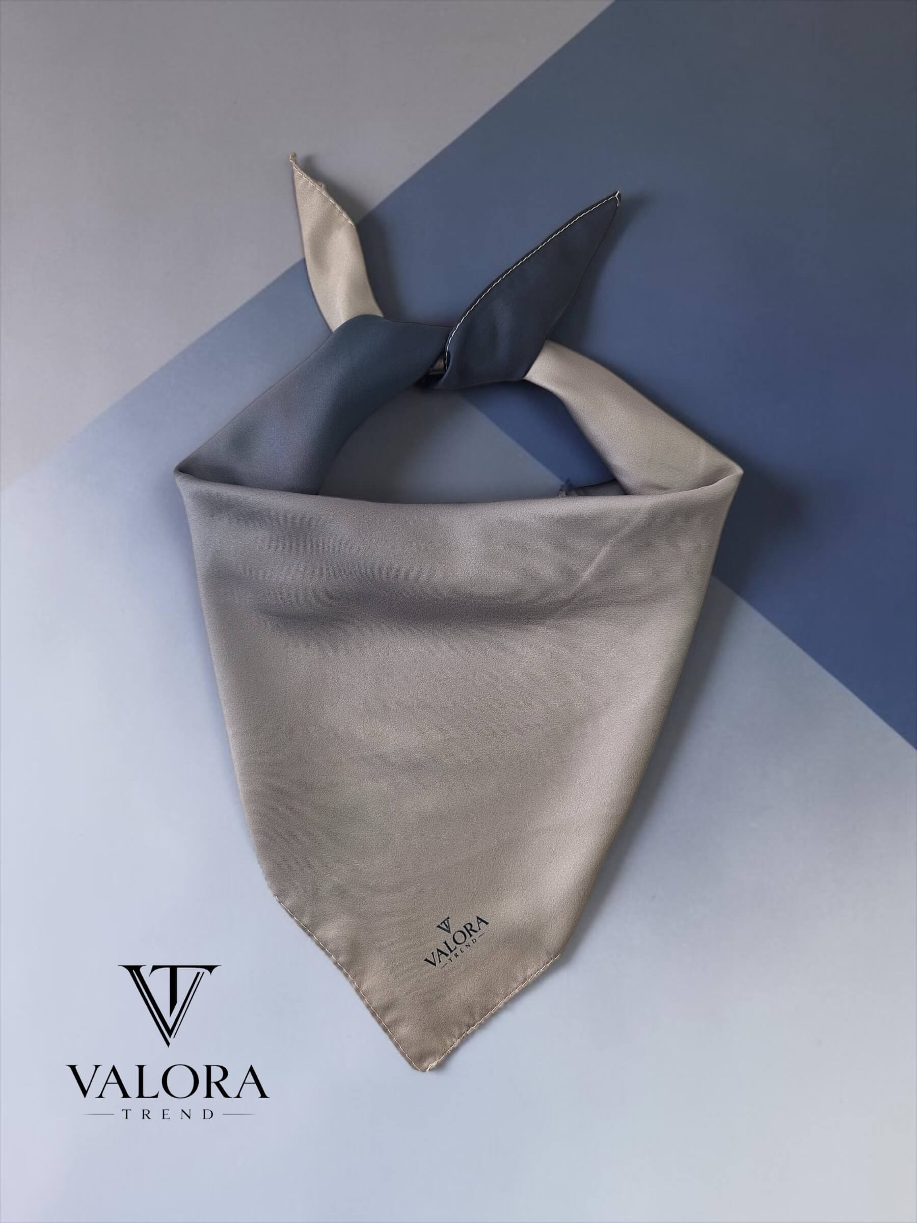 008 008 Lacivert Gri Degrade Saten Bandana - Görsel 1