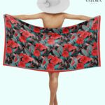 011 Tropikal Tukan Kuşu Desenli Lüks Saten Pareo Plaj Elbisesi 92x145 cm