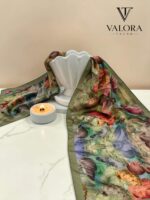 012 İpeksi Saten Pastel Yaprak Desenli Multi Renkli Fular - Görsel 2