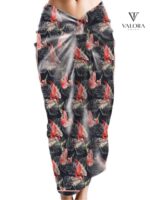 012 Saten Dokulu Flamingo ve Tropikal Yaprak Desenli Büyük Boy Pareo - TREND - Görsel 2