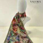012 İpeksi Saten Pastel Yaprak Desenli Multi Renkli Fular