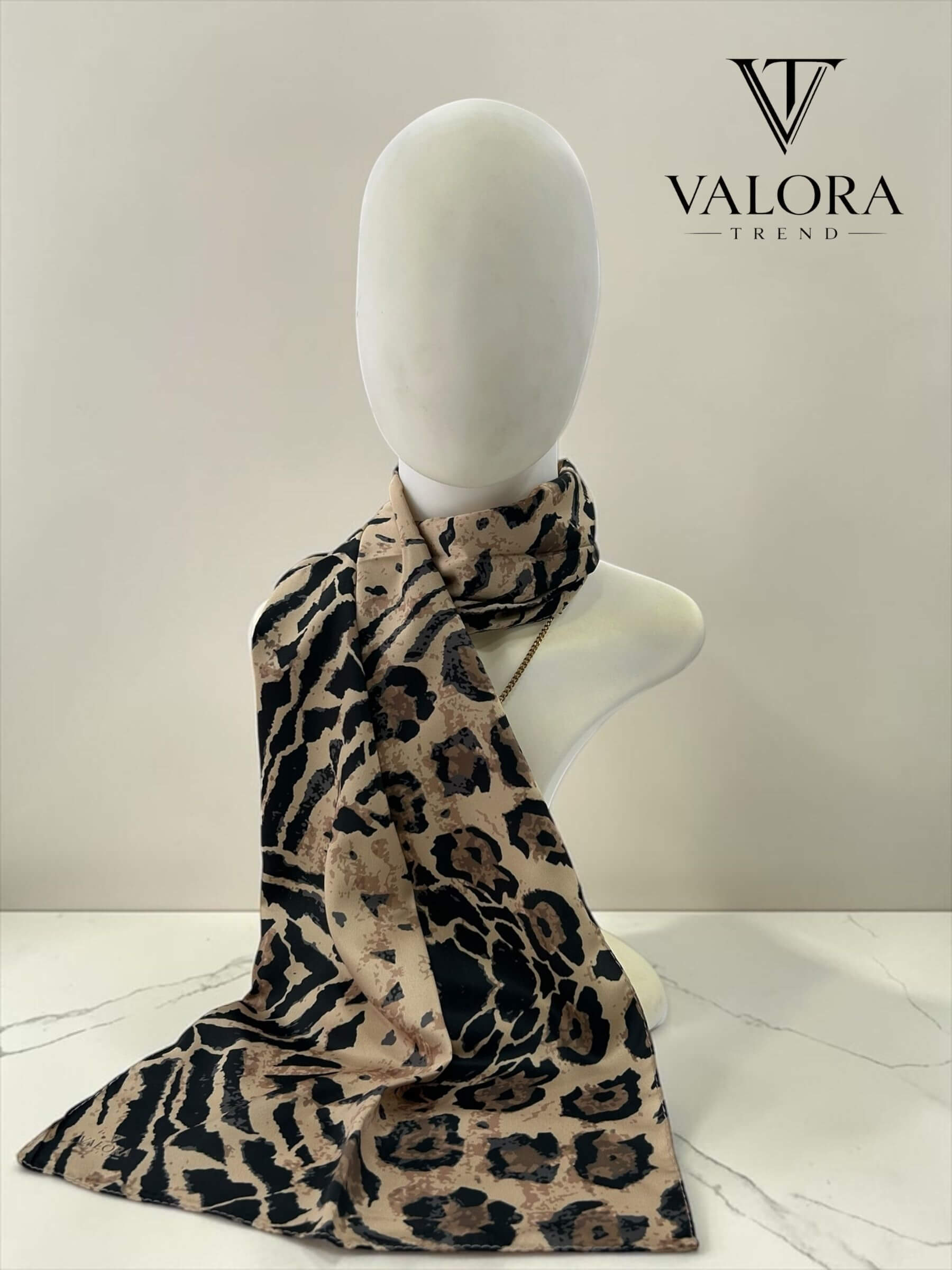014 014 İpeksi Saten Fular Leopar & Zebra Desenli Karma Vahşi Seri Fular - Görsel 1
