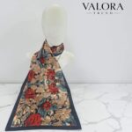 017 İpeksi Saten Fular Vintage Gül Desenli Saten Fular 33x171 cm Fular
