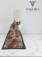 017 İpeksi Saten Fular Vintage Gül Desenli Saten Fular 33x171 cm Fular