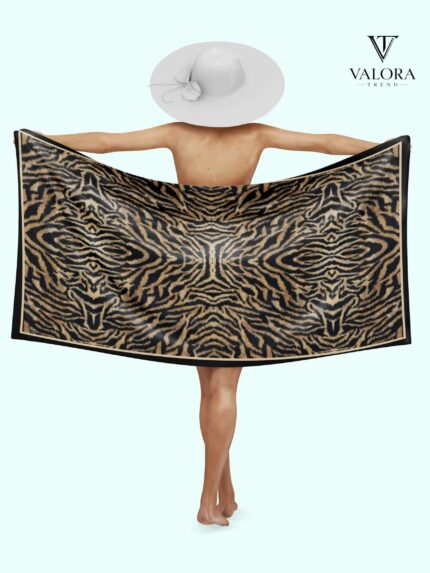 019 Zebra Desenli Saten Pareo - Büyük Boy Saten Plaj Elbisesi