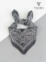 064 Siyah Etnik Desenli Saten Bandana