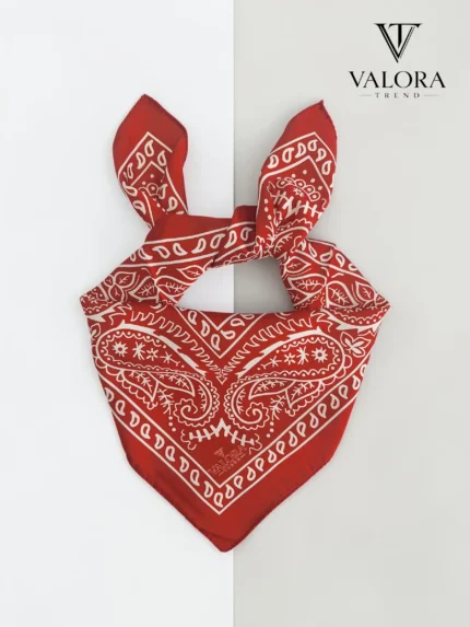 065 Kırmızı Etnik Desenli Saten Bandana