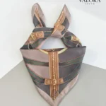 067 Altın Toka Detaylı Saten Bandana Fular - Kahve Camel Lüks Çanta Aksesuarı