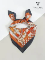 071 Siyah Çerçeveli Geometrik Desenli Saten Bandana