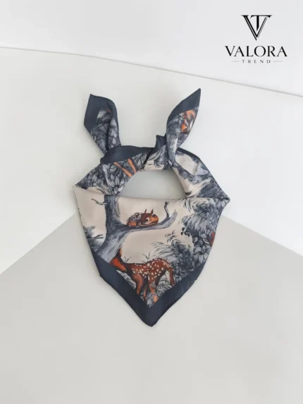 074 Geyik Desenli Doğa Temalı Saten Bandana