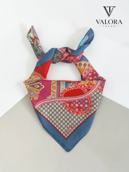 077 Patchwork Desenli Çiçekli Karma Motifli Saten Bandana