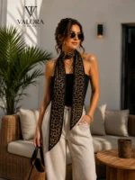 001 İpeksi Saten Fular - Leopar Desenli
