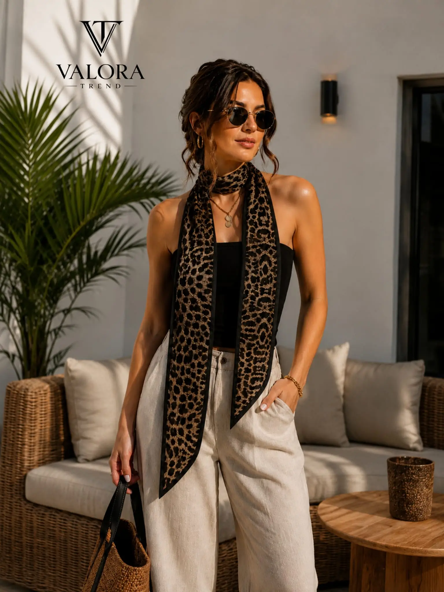 3UZUNFULAR_001 001 İpeksi Saten Fular - Leopar Desenli - Görsel 1
