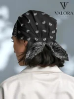 064 Siyah Etnik Desenli Saten Bandana - Görsel 2