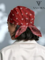 065 Kırmızı Etnik Desenli Saten Bandana - Görsel 2