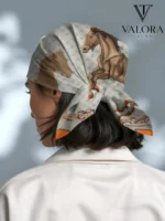 068 Trend Turuncu At Desenli Saten Bandana - Görsel 2
