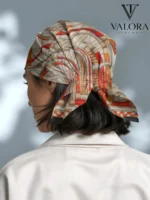 071 Siyah Çerçeveli Geometrik Desenli Saten Bandana - Görsel 2