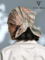 072 Trend Lüks Saten Bandana Zincir Ve Kemer Desenli Pudra - Görsel 2