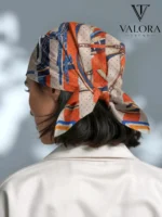 076 Geometrik Şeritli Fayton Desenli Saten Bandana - Görsel 2