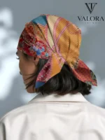 077 Patchwork Desenli Çiçekli Karma Motifli Saten Bandana - Görsel 2