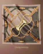 067 Altın Toka Detaylı Saten Bandana Fular - Kahve Camel Lüks Çanta Aksesuarı - Görsel 3