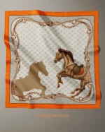 068 Trend Turuncu At Desenli Saten Bandana - Görsel 3