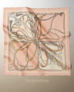072 Trend Lüks Saten Bandana Zincir Ve Kemer Desenli Pudra - Görsel 3