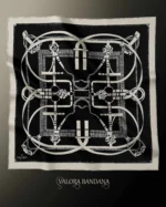 073 Trend Lüks Saten Bandana 57x57 cm - Siyah Ekru Geometrik Desenli - Görsel 3