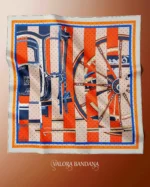 076 Geometrik Şeritli Fayton Desenli Saten Bandana - Görsel 3