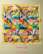 004 Valora Trend Tropikal Desenli Saten Fular 72x72 cm – Meyve ve Palmiye Desenli Kare Fular, Kadın Boyun Fuları, Saç Fuları - Görsel 3
