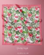 010 Flamingo ve Tropikal Desenli Saten Fular 72x72 cm – Kadın Kare Fular, Çiçek Desenli Boyun Fuları, Saç Bandanası ve Çanta Aksesuarı - Görsel 2