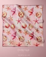 011 Deniz Kabuğu Desenli Saten Fular 72x72 cm – Pembe Yıldız Deniz Kabuğu Desenli Kare Eşarp, Boyun Fuları, Saç Bandanası, Çanta Aksesuarı - Görsel 3