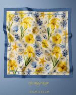 012 Deniz Kabuğu ve Sarı Çiçek Desenli Saten Fular 72x72 cm – Kadın Kare Fular, Mavi Floral Boyun Fuları, Yaz Temalı Saç Bandanası ve Çanta Aksesuarı - Görsel 2