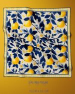 015 Lacivert Limon Desenli Saten Fular 72x72 cm Kare Fular Kadın Boyun Fuları Saç Fuları Çanta Aksesuarı - Görsel 3