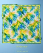 018 Valora Trend Mavi Yeşil Yaprak Desenli Saten Fular 72x72 cm Kare Fular Kadın Boyun Fuları Saç Fuları Çanta Aksesuarı - Görsel 3