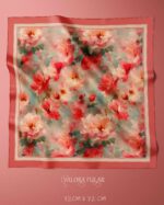 020 Valora Trend Pembe Çiçek Desenli Saten Fular 72x72 cm Kare Fular Kadın Boyun Fuları Saç Fuları Şık Çanta Aksesuarı - Görsel 3
