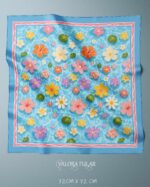 022 Valora Trend Havuz ve Çiçek Desenli Saten Fular 72x72 cm Kare Fular Kadın Boyun Fuları Saç Fuları Yazlık Şık Aksesuar - Görsel 3