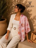 011 Deniz Kabuğu Desenli Saten Fular 72x72 cm – Pembe Yıldız Deniz Kabuğu Desenli Kare Eşarp, Boyun Fuları, Saç Bandanası, Çanta Aksesuarı