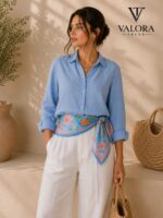 022 Valora Trend Havuz ve Çiçek Desenli Saten Fular 72x72 cm Kare Fular Kadın Boyun Fuları Saç Fuları Yazlık Şık Aksesuar - Görsel 2