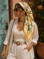 030 Valora Trend Limon Desenli Saten Fular 72x72 cm Kare Eşarp Bandana Saç Boyun Çanta Fuları Büstiyer Olarak Kullanılabilir - Görsel 2