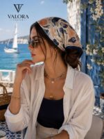 084 Saten Bandana 57x57 cm Deniz Kabuğu Desenli Saç Bandanası Boyun Fuları Çanta Aksesuarı Lacivert Trend - Görsel 2