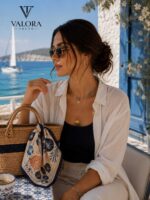 084 Saten Bandana 57x57 cm Deniz Kabuğu Desenli Saç Bandanası Boyun Fuları Çanta Aksesuarı Lacivert Trend - Görsel 3