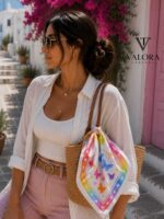 086 Saten Bandana 57x57 cm Renkli Kelebek Desenli Saç Bandanası Boyun Fuları Çanta Aksesuarı Trend - Görsel 3
