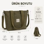 002 Hâkî Doğal Kanvas Omuz ve Çapraz Askılı Çanta - Görsel 4