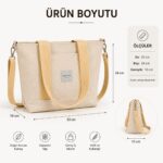 001 Krem&Ekru Doğal Kanvas Omuz ve Çapraz Askılı Çanta - Görsel 4