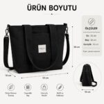 003 Siyah Doğal Kanvas Omuz ve Çapraz Askılı Çanta - Görsel 4